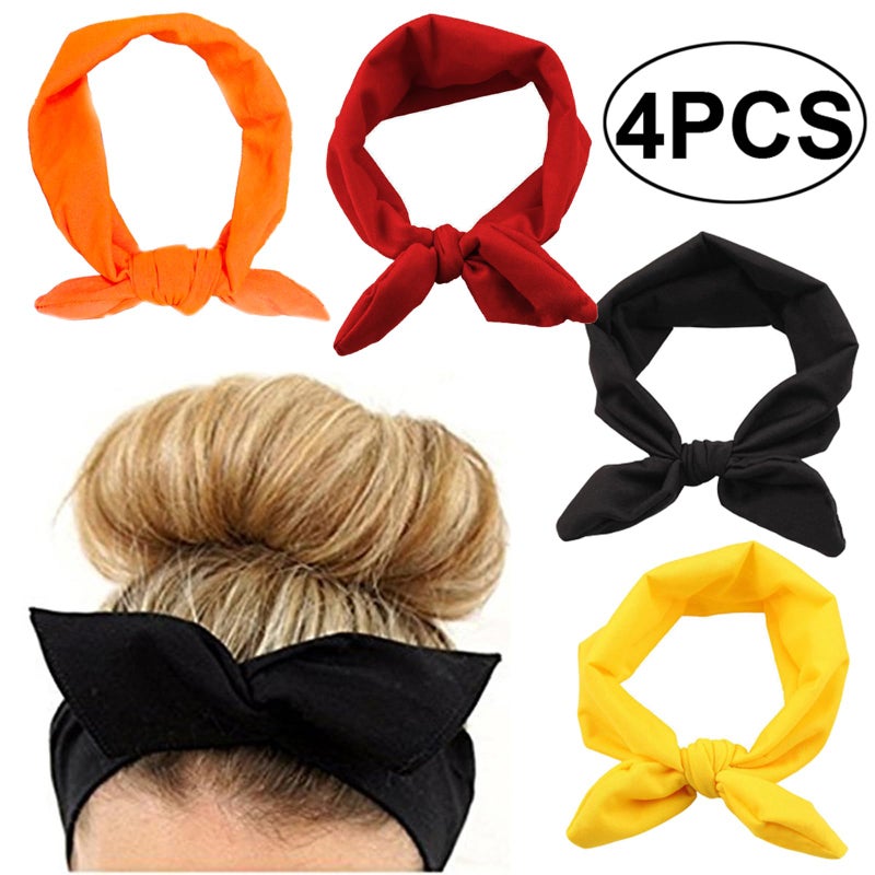 Yuyeran 4PCS Women Elastic Bow Hairband Adult Turban Knotted Bunny Ears Headband Headdress Hair Accessories Headwrap - Image 2